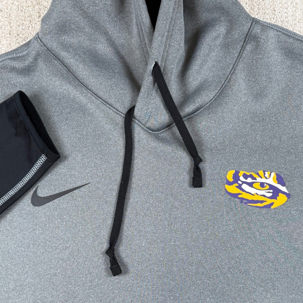 Nike Mens Large LSU Tigers Gray Fleece On Field Tech Pullover Hoodie Sweatshirt